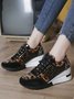 Leopard Gold Solid Color Cutout Mesh Casual Sneakers