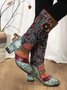 Vintage Ethnic Patchwork Floral Chunky Heel Boots