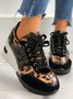Leopard Gold Solid Color Cutout Mesh Casual Sneakers