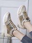 Leopard Gold Solid Color Cutout Mesh Casual Sneakers
