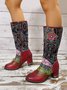 Vintage Ethnic Patchwork Floral Chunky Heel Boots