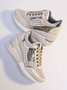 Leopard Gold Solid Color Cutout Mesh Casual Sneakers