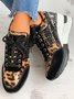 Leopard Gold Solid Color Cutout Mesh Casual Sneakers