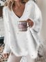 V Neck Casual Plain Pearl Fuzzy Jumper