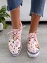 Floral Printed Patchwork Lace Up Shoes