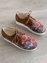 Floral Printed Patchwork Lace Up Shoes
