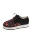 Floral Printed Patchwork Lace Up Shoes