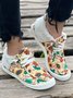 Women's Large Maple Leaf Sunflower Printed Plush Splicing Flat Shoes