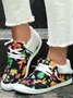 Women's Large Maple Leaf Sunflower Printed Plush Splicing Flat Shoes