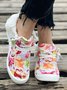 Women's Large Maple Leaf Sunflower Printed Plush Splicing Flat Shoes
