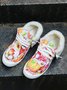 Women's Large Maple Leaf Sunflower Printed Plush Splicing Flat Shoes
