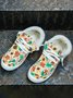 Women's Large Maple Leaf Sunflower Printed Plush Splicing Flat Shoes
