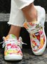 Women's Large Maple Leaf Sunflower Printed Plush Splicing Flat Shoes