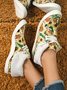 Women's Large Maple Leaf Sunflower Printed Plush Splicing Flat Shoes
