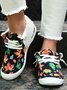 Women's Large Maple Leaf Sunflower Printed Plush Splicing Flat Shoes