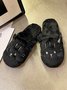 Cartoon Cat Embroidery Furry Slippers