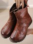 Womens's Braided Warm Lined Cowhide Leather Boots