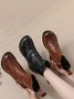 Womens's Braided Warm Lined Cowhide Leather Boots