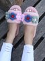 Cute Flowers Warm Faux Fur Indoor Slippers
