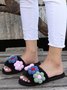 Cute Flowers Warm Faux Fur Indoor Slippers