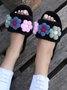 Cute Flowers Warm Faux Fur Indoor Slippers