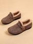 Casual Plain Buckle Warm Lined Flat Peas Shoes