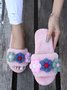 Cute Flowers Warm Faux Fur Indoor Slippers