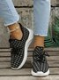 Plus Size Plaid Mesh Fabric Slip On Sneakers