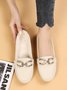Plain Rhinestone Metal-embellished Faux Fur-lined Loafers