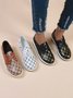 Classic Old Flower Abstract Graphic Studded Lace-up Shoes