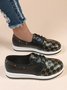 Classic Old Flower Abstract Graphic Studded Lace-up Shoes