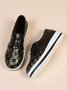 Classic Old Flower Abstract Graphic Studded Lace-up Shoes