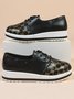 Classic Old Flower Abstract Graphic Studded Lace-up Shoes
