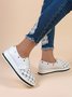 Classic Old Flower Abstract Graphic Studded Lace-up Shoes