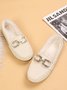 Plain Rhinestone Metal-embellished Faux Fur-lined Loafers