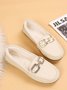 Plain Rhinestone Metal-embellished Faux Fur-lined Loafers