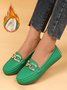 Plain Rhinestone Metal-embellished Faux Fur-lined Loafers