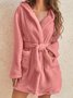 Plush Pajamas Solid Color Hooded Home Clothes Warm Robes Plus Size
