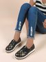 Classic Old Flower Abstract Graphic Studded Lace-up Shoes