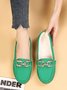 Plain Rhinestone Metal-embellished Faux Fur-lined Loafers