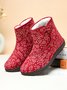 Ethnic Style Plant Graphics Warm Plus Velvet Outdoor Snow Boots