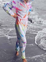 Crew Neck Vintage Long Sleeve Tie-Dye Pattern Two-Piece Set