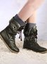 Comfortable Soft Flat Round Toe Vintage Knit Panel Biker Booties