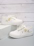 Women's Rose Printing Lace-Up Flat Sneakers