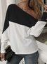 Casual Loose Cold Shoulder Color Block tunic T-Shirt