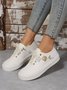 Women's Rose Printing Lace-Up Flat Sneakers