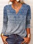 Ethnic Long Sleeve Notched Casual T-Shirt