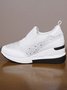 Plus Size Casual Rhinestone Slip On Wedge Sneakers