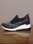 Plus Size Casual Rhinestone Slip On Wedge Sneakers