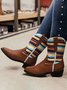 Western Style Colorful Striped Panel Cowboy Boots